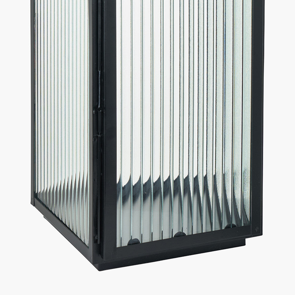 Set of 2 Black Metal and Ribbed Glass Lanterns – Modern Candle Holders for UK Homes