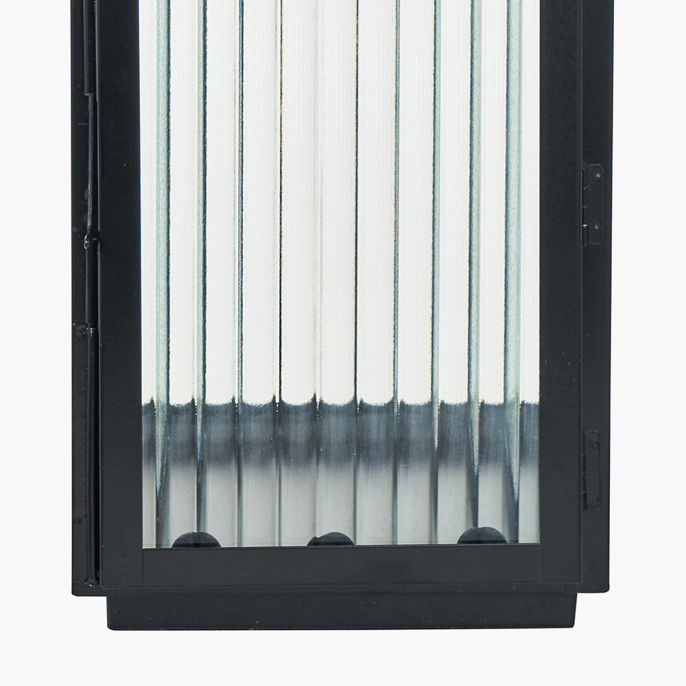 Set of 2 Black Metal and Ribbed Glass Lanterns – Modern Candle Holders for UK Homes