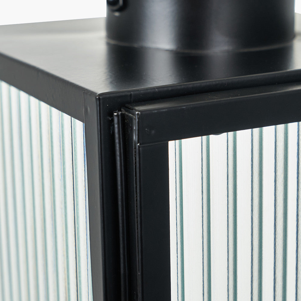 Set of 2 Black Metal and Ribbed Glass Lanterns – Modern Candle Holders for UK Homes