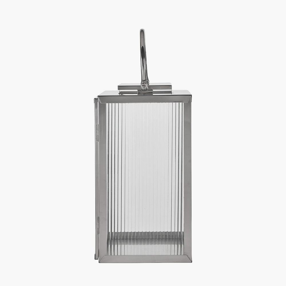 Silver Metal and Ribbed Glass Lantern Large – Contemporary Glamour for Your Home