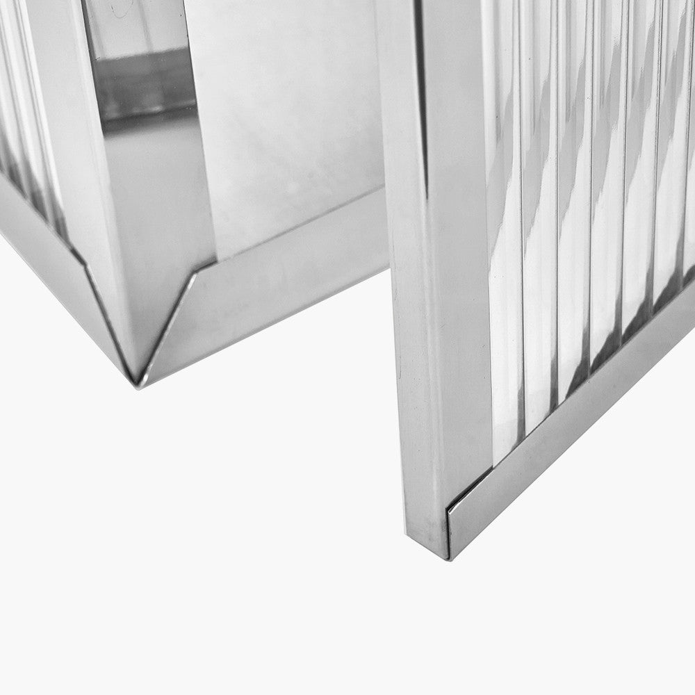 Silver Metal and Ribbed Glass Lantern Large – Contemporary Glamour for Your Home