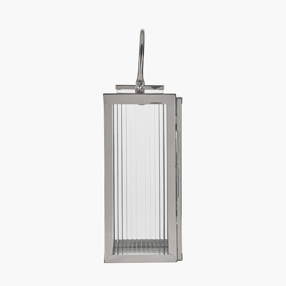 Silver Metal and Ribbed Glass Lantern Small – Elegant Contemporary Home Accent