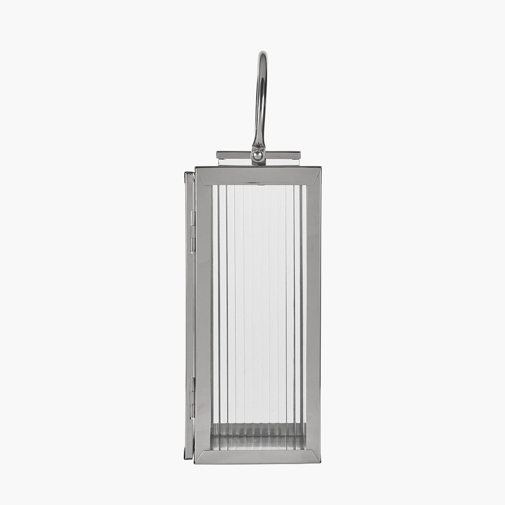 Silver Metal and Ribbed Glass Lantern Small – Elegant Contemporary Home Accent