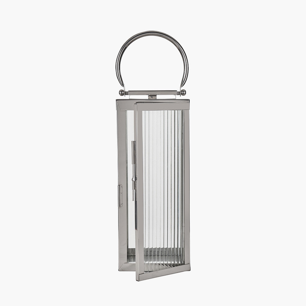 Silver Metal and Ribbed Glass Lantern Small – Elegant Contemporary Home Accent