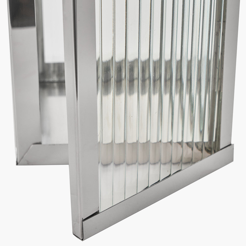 Silver Metal and Ribbed Glass Lantern Small – Elegant Contemporary Home Accent
