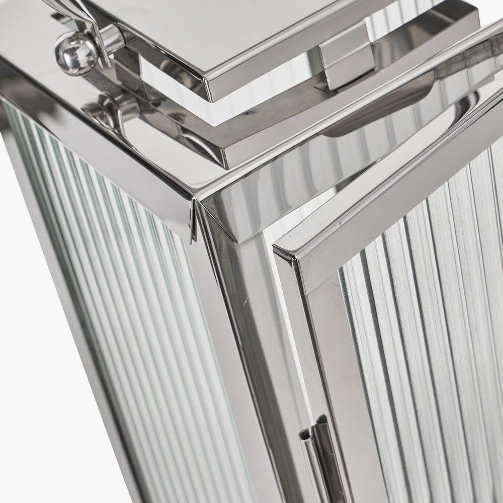 Silver Metal and Ribbed Glass Lantern Small – Elegant Contemporary Home Accent