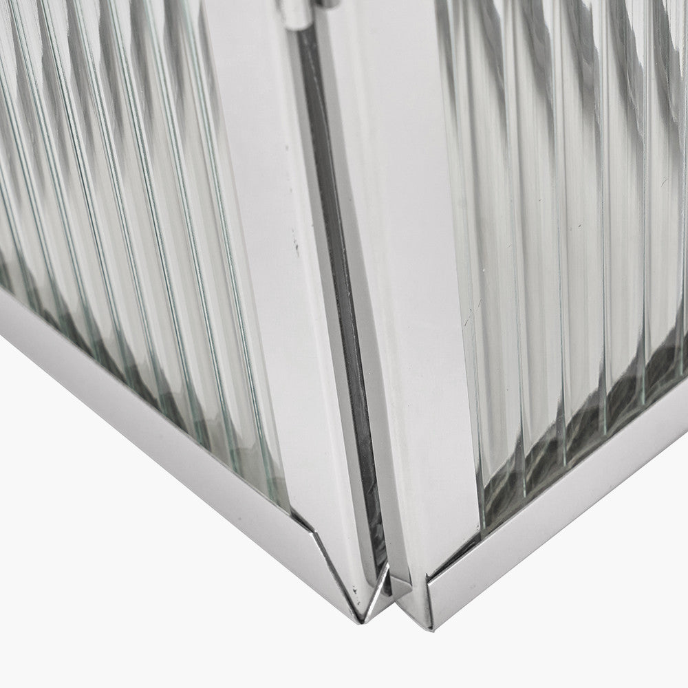 Silver Metal and Ribbed Glass Lantern Small – Elegant Contemporary Home Accent