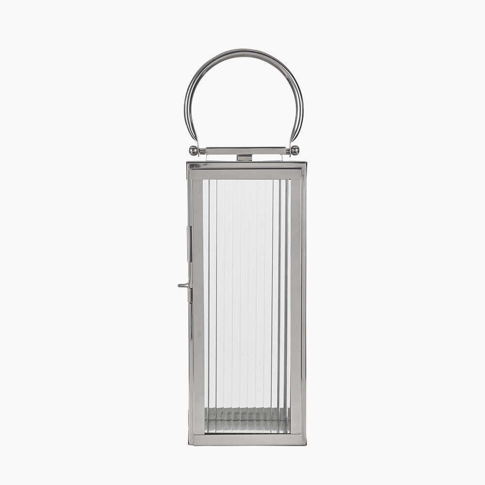 Silver Metal and Ribbed Glass Lantern Small – Elegant Contemporary Home Accent