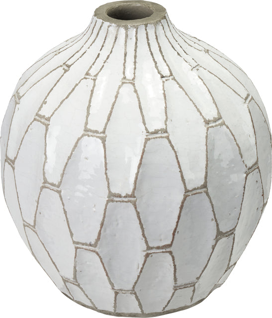 Gaudi White Stoneware Geometric Design Vase
