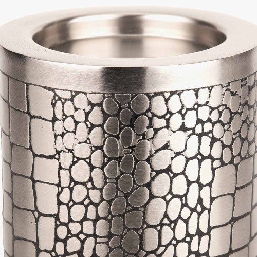 Set of 3 Antique Silver Croc Print Metal Pillar Candle Holders – Luxury Candle Stands