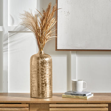 Gold Metal Hammered Vase Tall β Elegant Handcrafted Statement Piece for Modern Interiors
