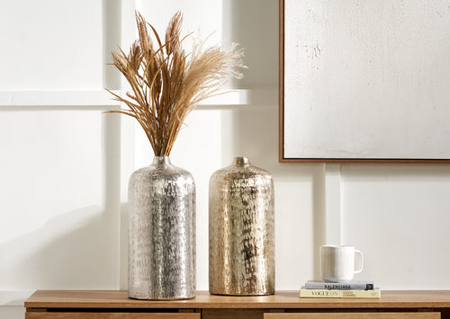 Gold Metal Hammered Vase Tall β Elegant Handcrafted Statement Piece for Modern Interiors