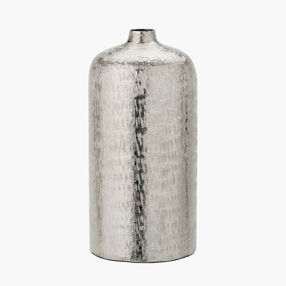 Silver Metal Hammered Vase Tall – Handcrafted Contemporary Statement Piece for Stylish Homes