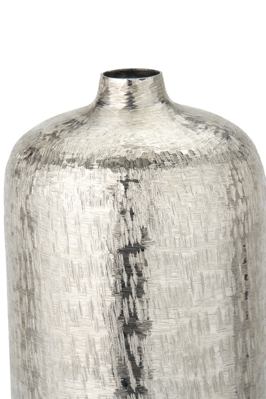 Silver Metal Hammered Vase Tall – Handcrafted Contemporary Statement Piece for Stylish Homes