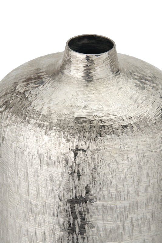 Silver Metal Hammered Vase Tall – Handcrafted Contemporary Statement Piece for Stylish Homes