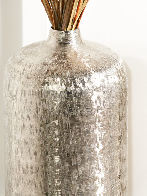 Silver Metal Hammered Vase Tall – Handcrafted Contemporary Statement Piece for Stylish Homes