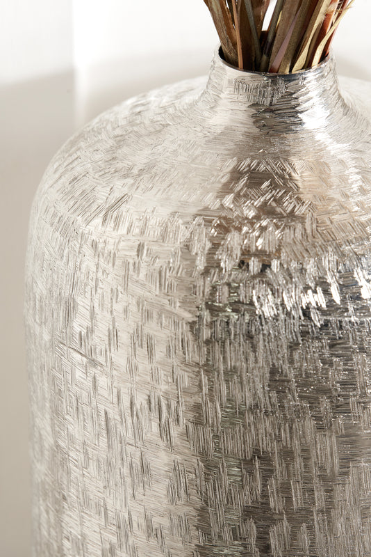 Silver Metal Hammered Vase Tall – Handcrafted Contemporary Statement Piece for Stylish Homes