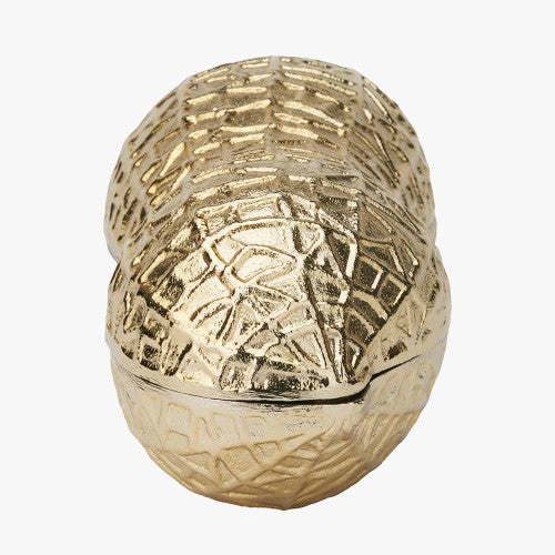 Gold Metal Peanut Lidded Trinket Bowl – Elegant Handcrafted Decorative Storage Dish