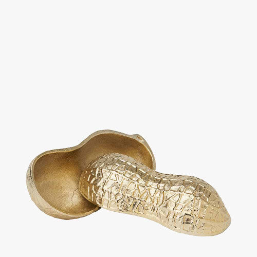 Gold Metal Peanut Lidded Trinket Bowl – Elegant Handcrafted Decorative Storage Dish