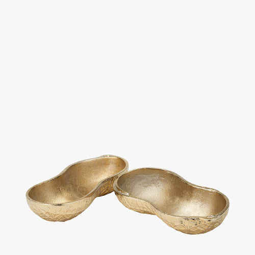 Gold Metal Peanut Lidded Trinket Bowl – Elegant Handcrafted Decorative Storage Dish