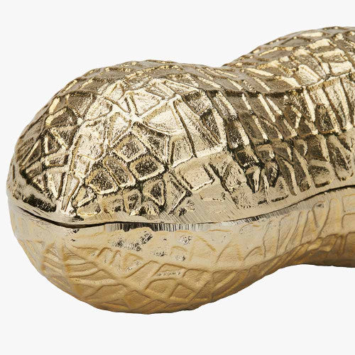 Gold Metal Peanut Lidded Trinket Bowl – Elegant Handcrafted Decorative Storage Dish