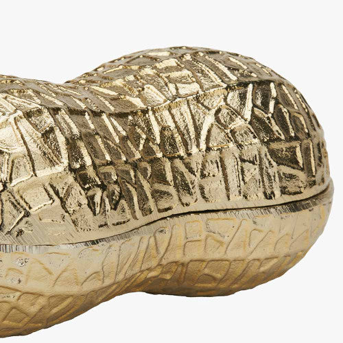 Gold Metal Peanut Lidded Trinket Bowl – Elegant Handcrafted Decorative Storage Dish