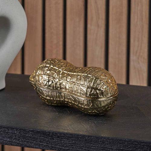 Gold Metal Peanut Lidded Trinket Bowl – Elegant Handcrafted Decorative Storage Dish