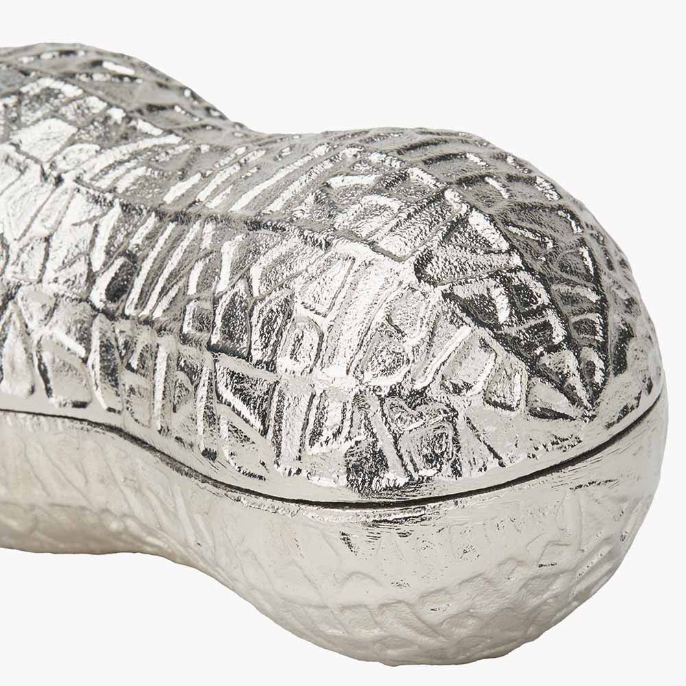 Silver Metal Peanut Lidded Trinket Bowl – Stylish Handcrafted Decorative Storage Dish