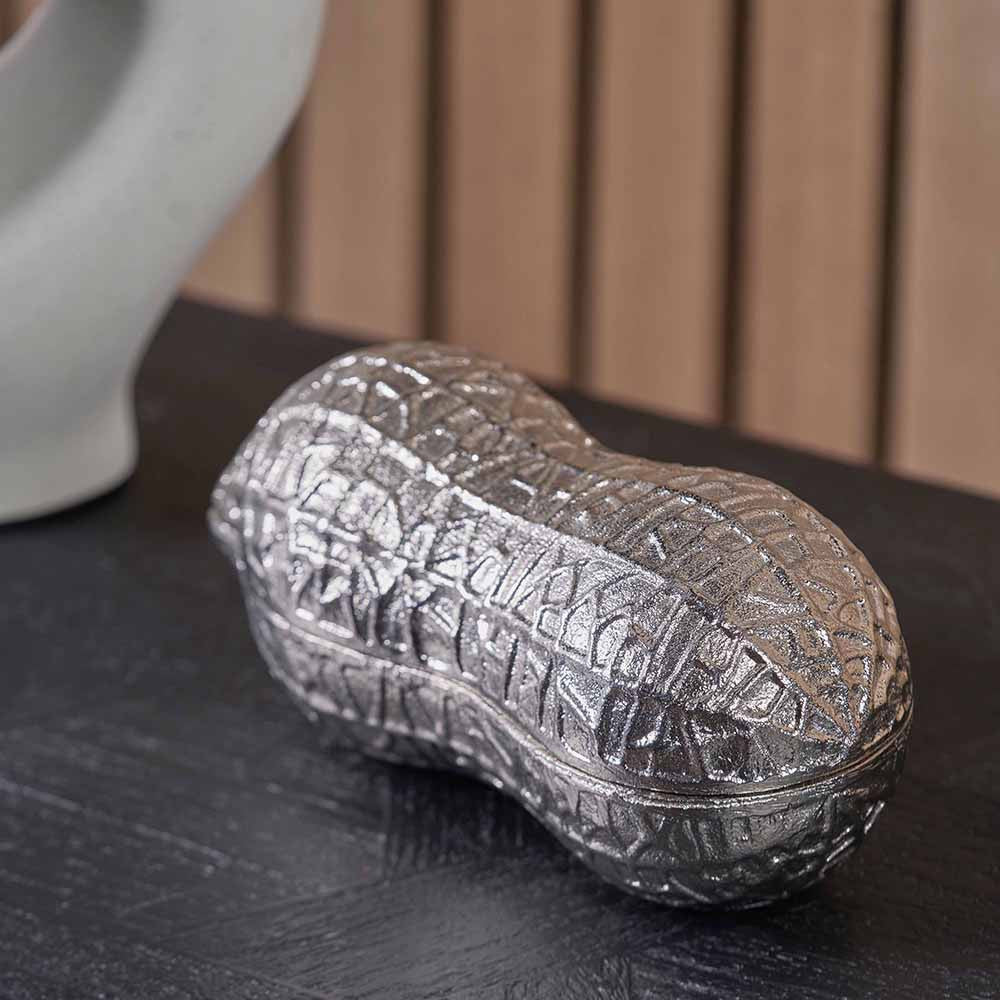 Silver Metal Peanut Lidded Trinket Bowl – Stylish Handcrafted Decorative Storage Dish