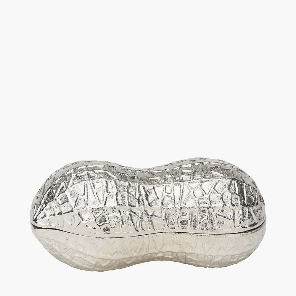 Silver Metal Peanut Lidded Trinket Bowl – Stylish Handcrafted Decorative Storage Dish