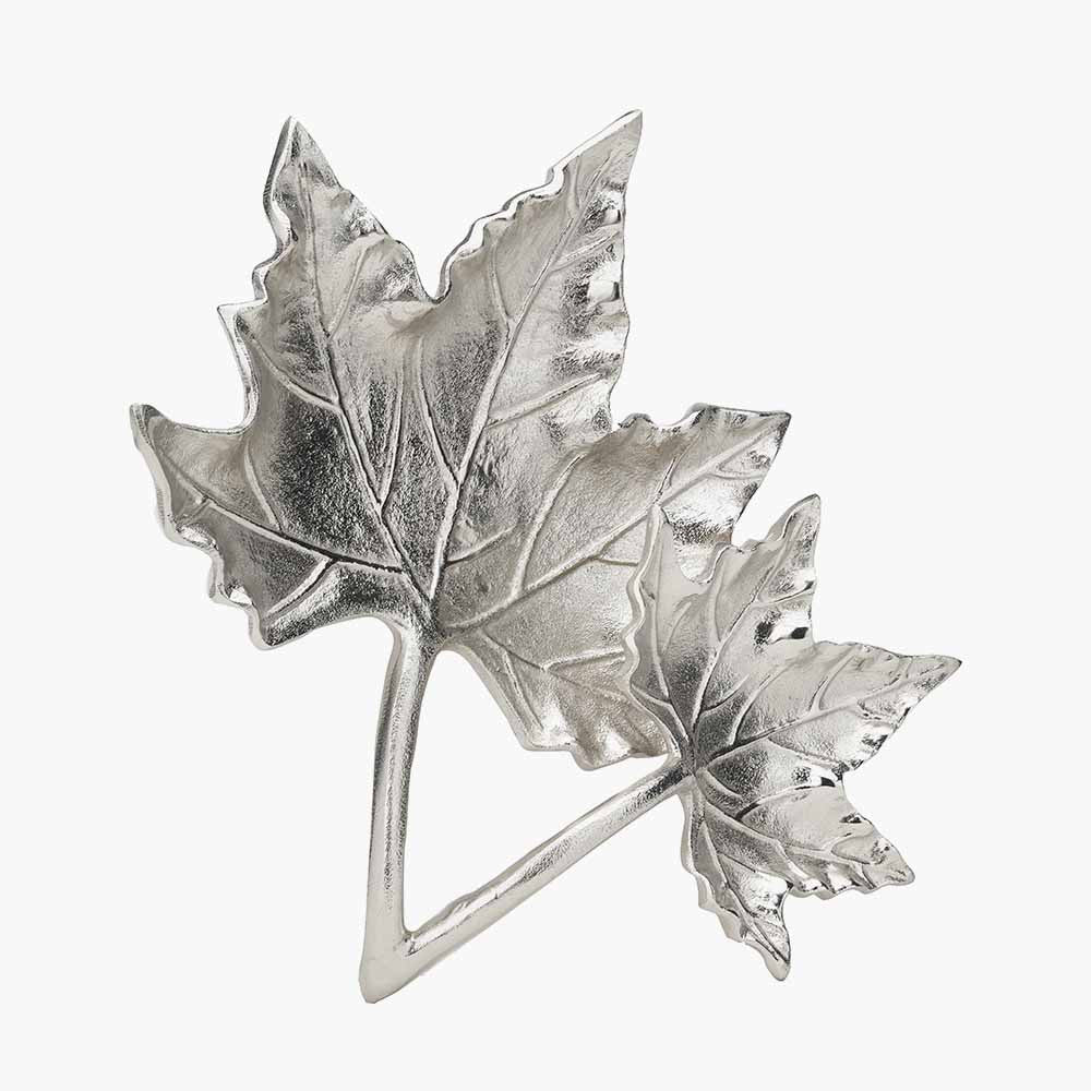 Silver Metal Dual Oak Leaf Bowl – Elegant Handcrafted Decorative Dish for Modern Homes