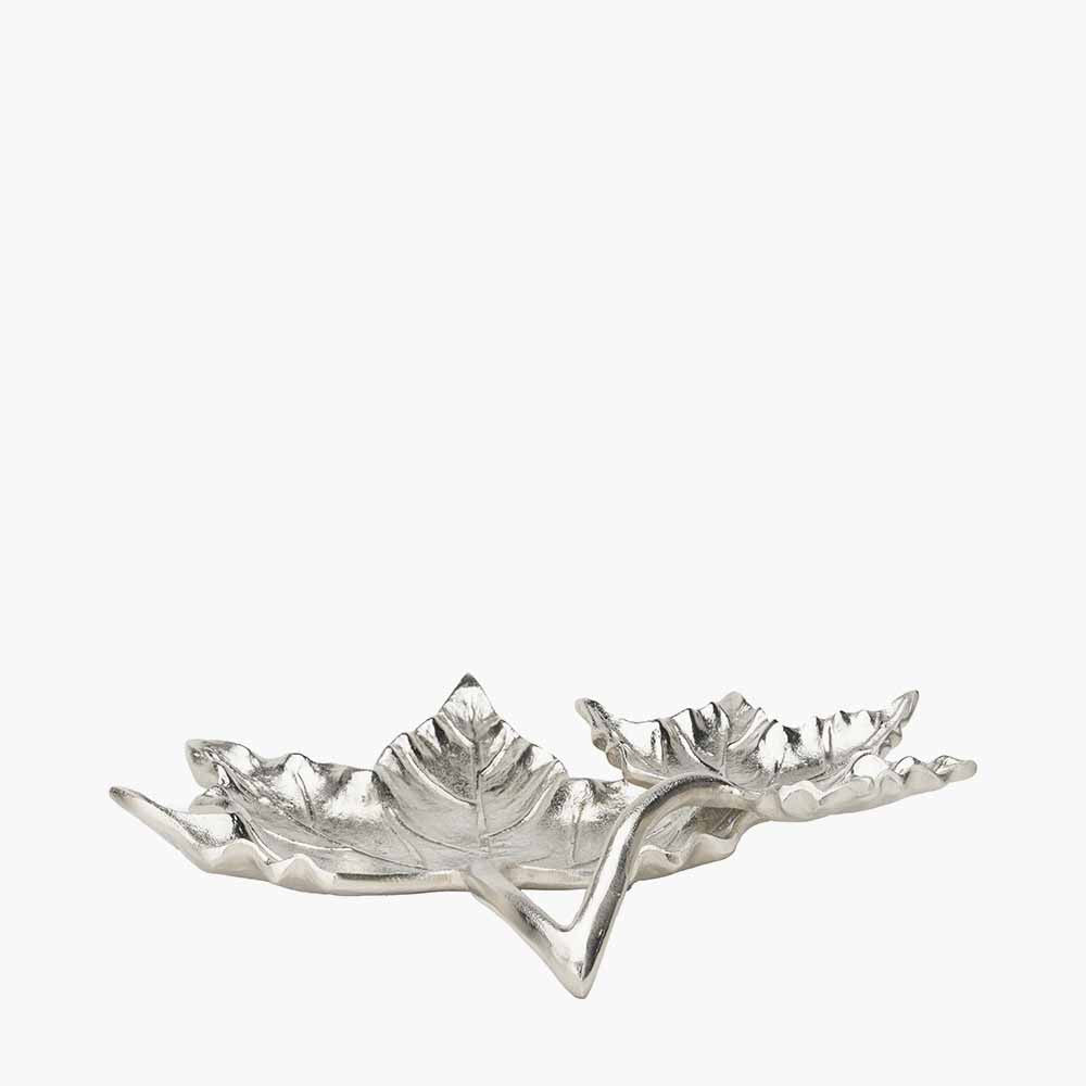 Silver Metal Dual Oak Leaf Bowl – Elegant Handcrafted Decorative Dish for Modern Homes