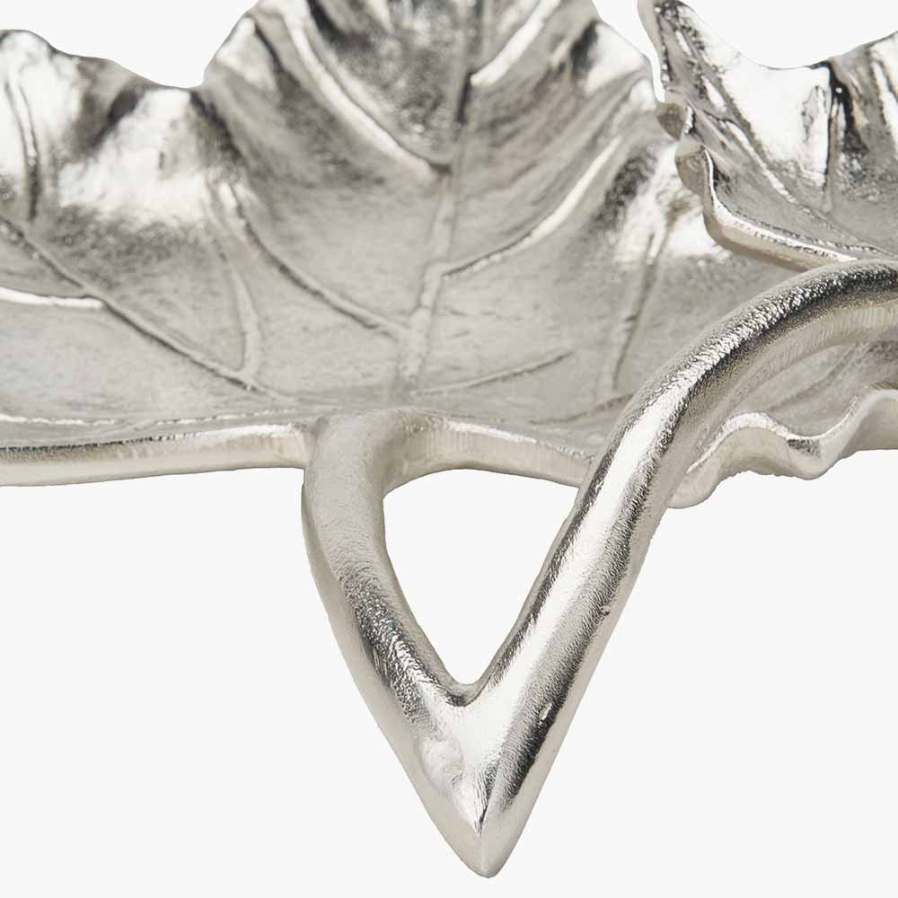 Silver Metal Dual Oak Leaf Bowl – Elegant Handcrafted Decorative Dish for Modern Homes