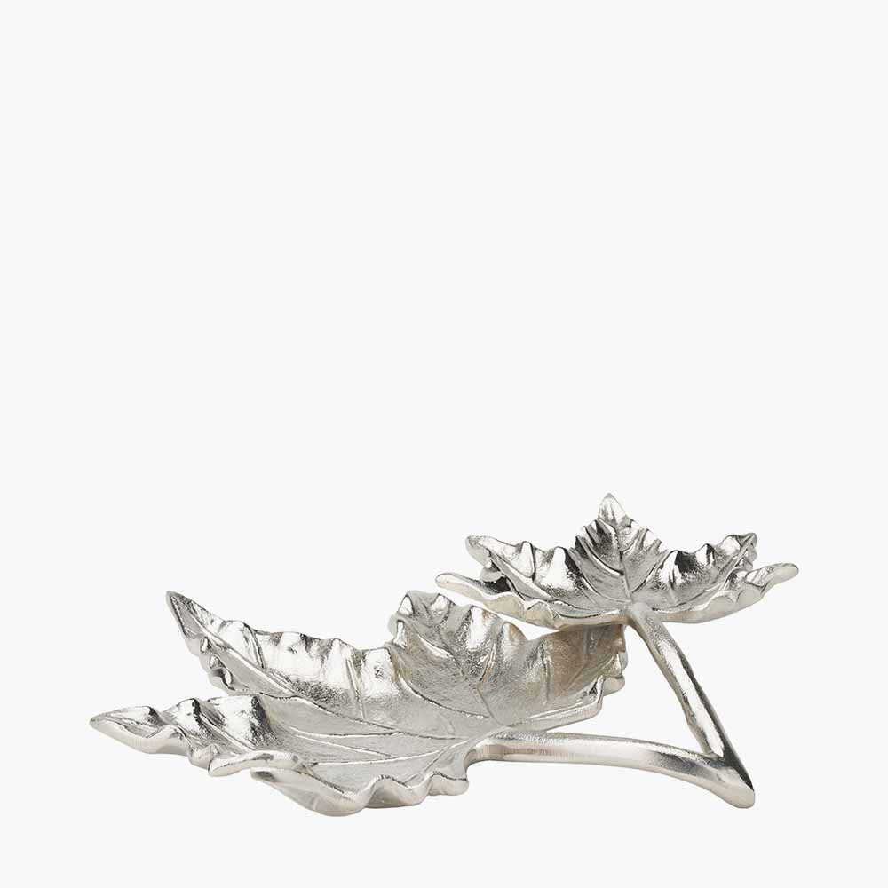 Silver Metal Dual Oak Leaf Bowl – Elegant Handcrafted Decorative Dish for Modern Homes