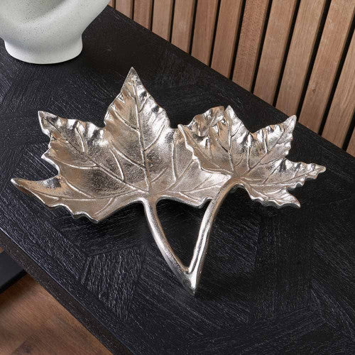 Silver Metal Dual Oak Leaf Bowl – Elegant Handcrafted Decorative Dish for Modern Homes