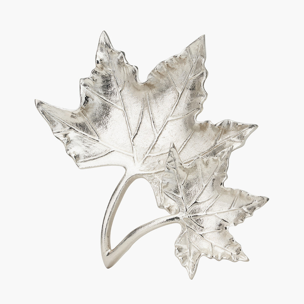 Silver Metal Dual Oak Leaf Bowl – Elegant Handcrafted Decorative Dish for Modern Homes