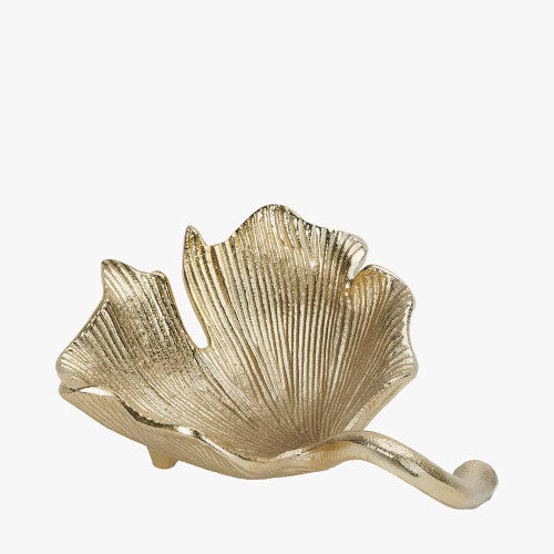 Gold Metal Ginkgo Leaf Trinket Bowl – Elegant Handcrafted Decorative Accent for Modern Homes