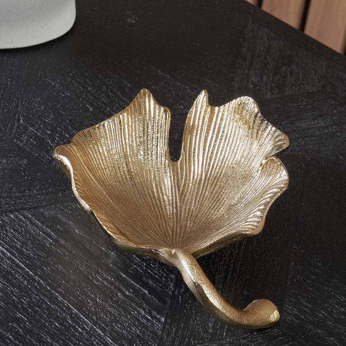 Gold Metal Ginkgo Leaf Trinket Bowl – Elegant Handcrafted Decorative Accent for Modern Homes