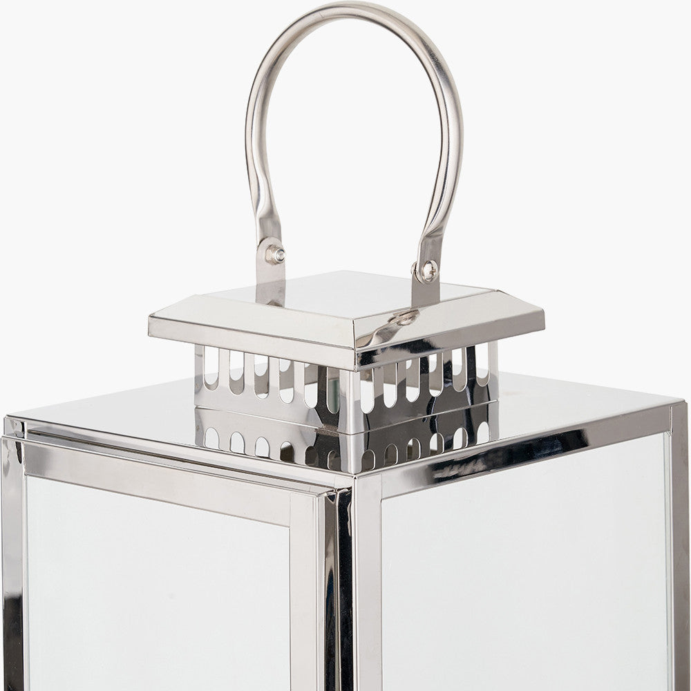 Silver Stainless Steel and Glass Medium Rectangular Lantern