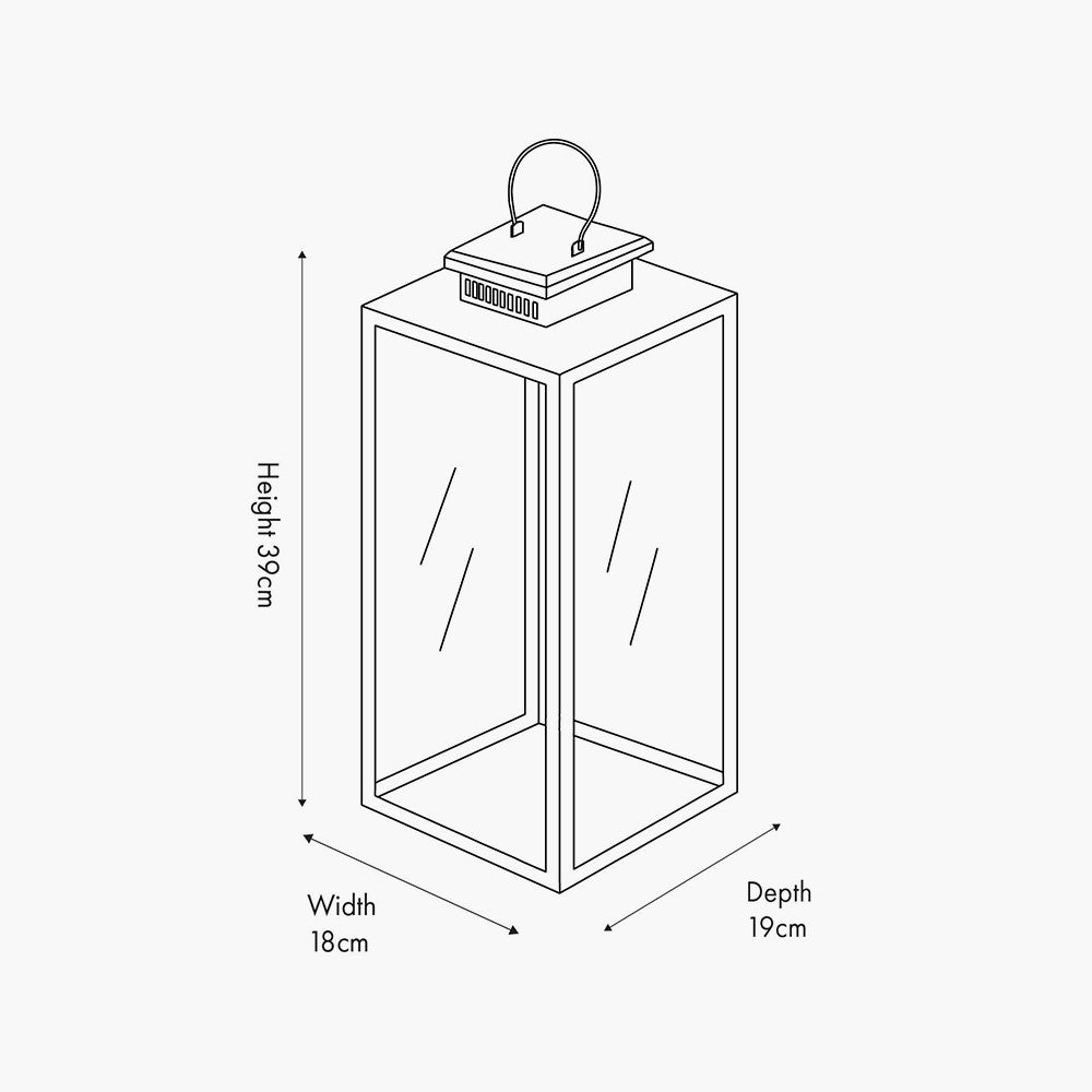 Silver Stainless Steel and Glass Medium Rectangular Lantern