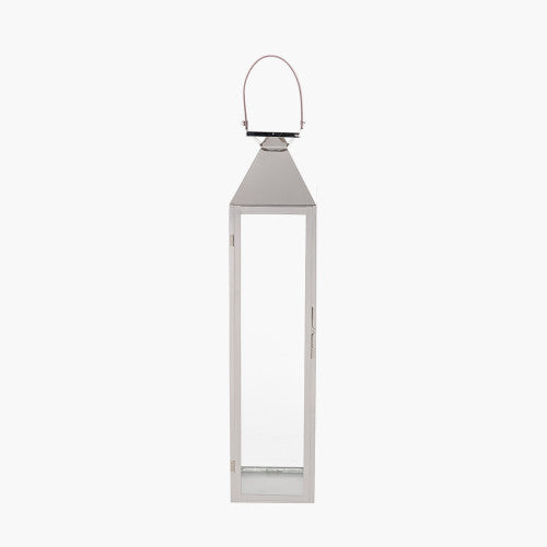 Silver Stainless Steel and Glass Medium Tall Lantern – Elegant Modern Home Lighting