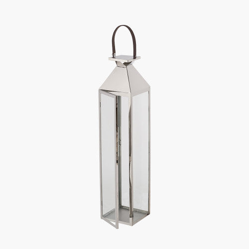 Silver Stainless Steel and Glass Medium Tall Lantern – Elegant Modern Home Lighting