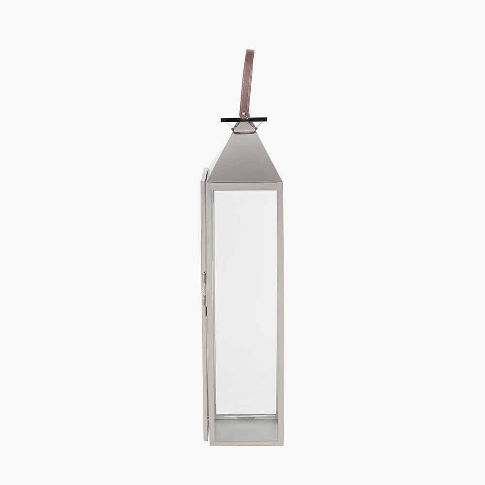 Silver Stainless Steel and Glass Medium Tall Lantern – Elegant Modern Home Lighting