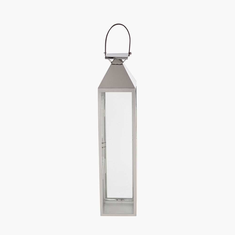 Silver Stainless Steel and Glass Medium Tall Lantern – Elegant Modern Home Lighting