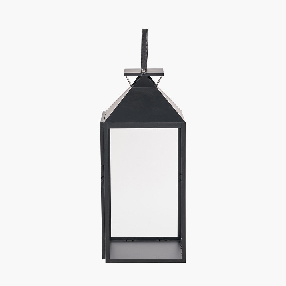 Black Stainless Steel and Glass Large Lantern – Decorative Candle Holder
