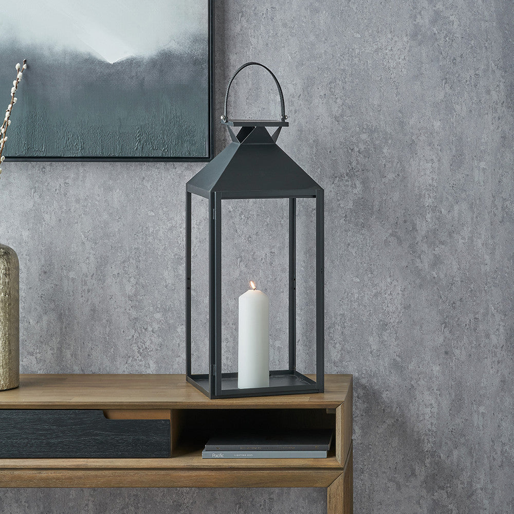 Black Stainless Steel and Glass Large Lantern – Decorative Candle Holder
