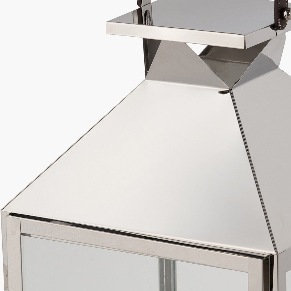 Silver Stainless Steel and Glass Large Lantern