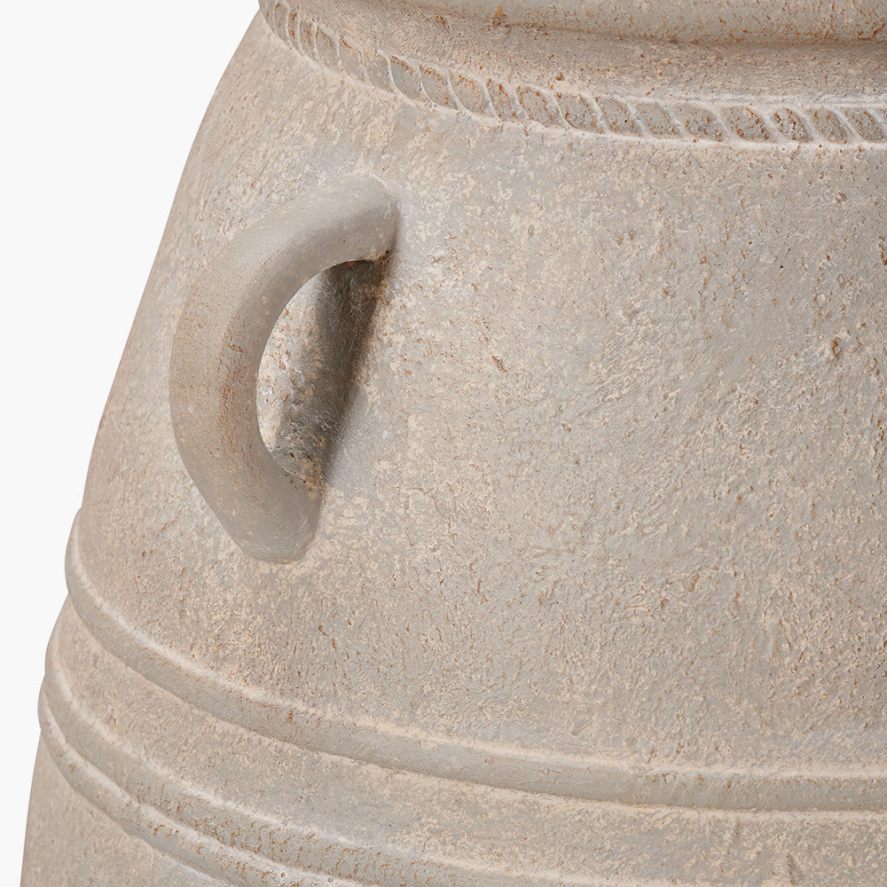 Grey Wash Fibrestone Large Decorative Vase with Handles – Ribbed Statement Floor Vase