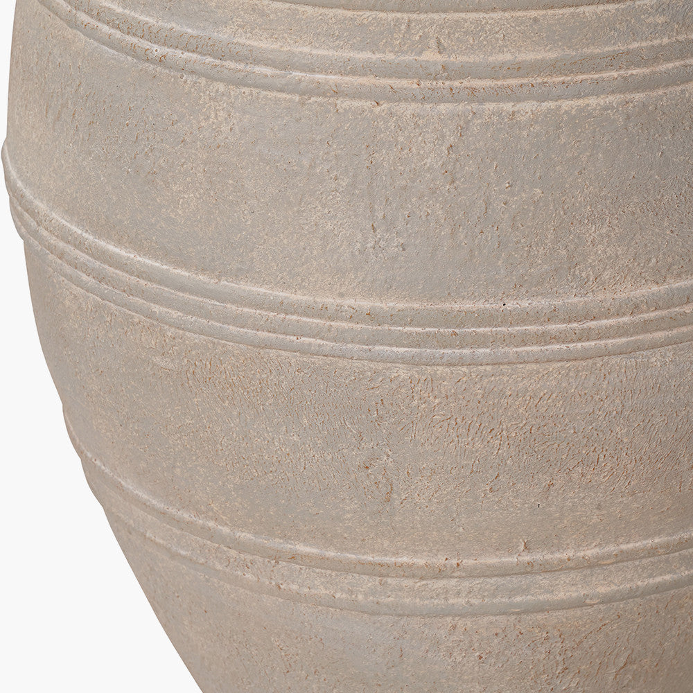 Grey Wash Fibrestone Large Decorative Vase with Handles – Ribbed Statement Floor Vase