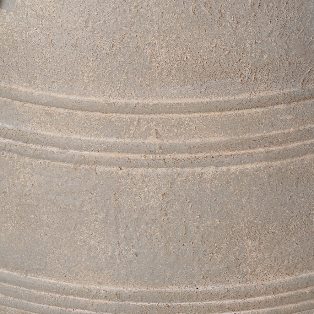Grey Wash Fibrestone Large Decorative Vase with Handles – Ribbed Statement Floor Vase